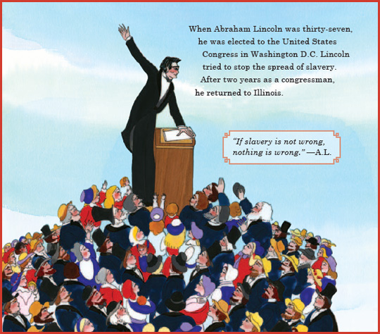 a page from the book “President Lincoln: From Log Cabin to White House”, written and illustrated by Demi