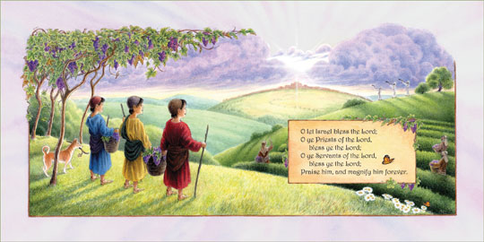 a sample page-spread from the book “Bless Ye the Lord”, by Frances Tyrrell