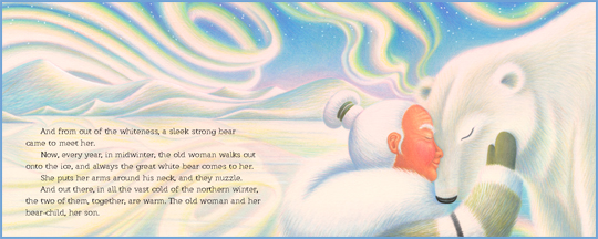 a sample page-spread from the book “Little Bear: An Inuit Folktale”, by Dawn Casey and Amanda Hall