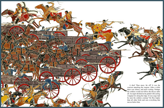 a sample page-spread from the book “Red Cloud’s War”, by Paul Goble