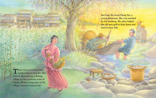 sample spread from the book “Princess Sophie and the Six Swans”, by Kim Jacobs
